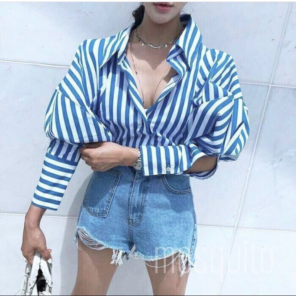 Blue White Striped button shirt